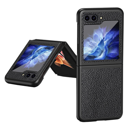 For Samsung Galaxy Z Flip5 5G PU Leather Coated PC Case Litchi Texture Protective Phone Cover