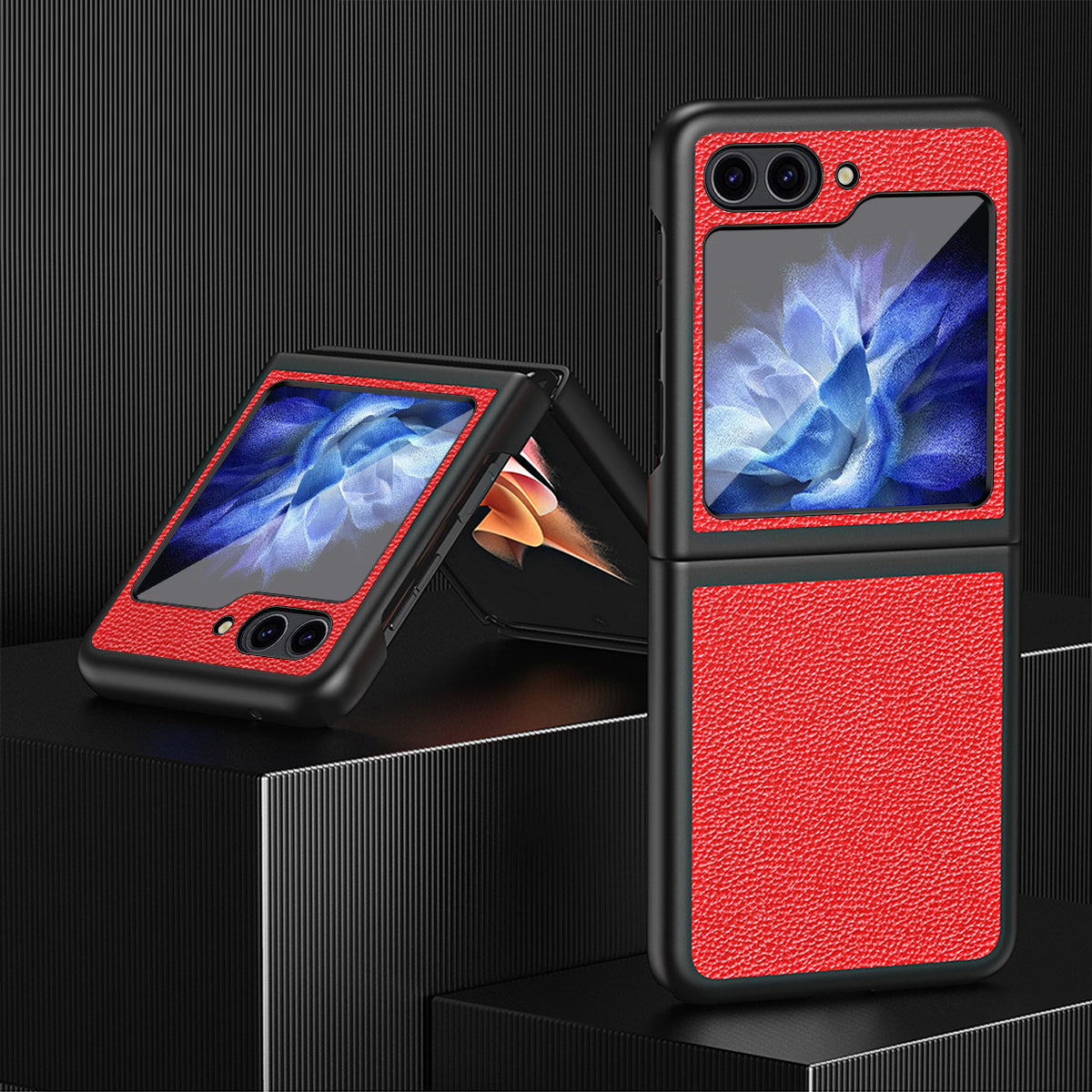 For Samsung Galaxy Z Flip5 5G PU Leather Coated PC Case Litchi Texture Protective Phone Cover