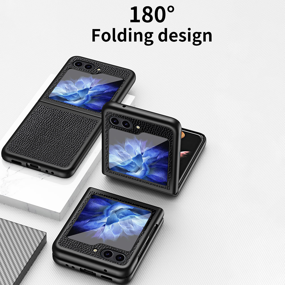 For Samsung Galaxy Z Flip5 5G PU Leather Coated PC Case Litchi Texture Protective Phone Cover