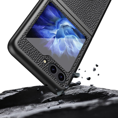 For Samsung Galaxy Z Flip5 5G PU Leather Coated PC Case Litchi Texture Protective Phone Cover