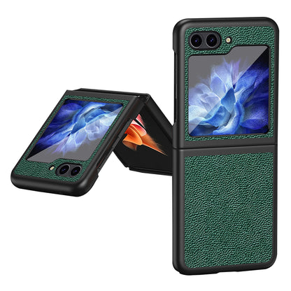 For Samsung Galaxy Z Flip5 5G PU Leather Coated PC Case Litchi Texture Protective Phone Cover