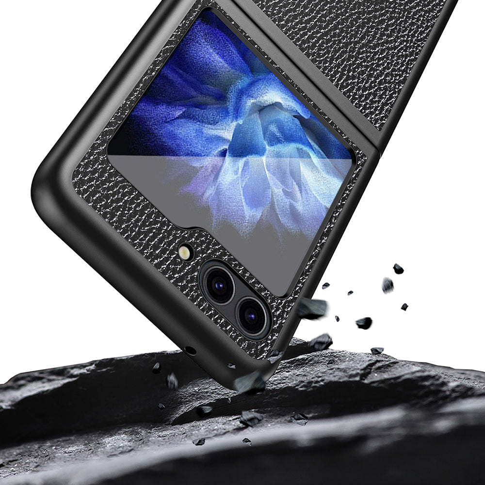 For Samsung Galaxy Z Flip5 5G PU Leather Coated PC Case Litchi Texture Protective Phone Cover