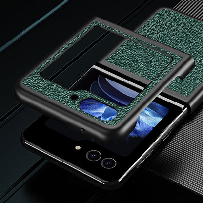 For Samsung Galaxy Z Flip5 5G PU Leather Coated PC Case Litchi Texture Protective Phone Cover