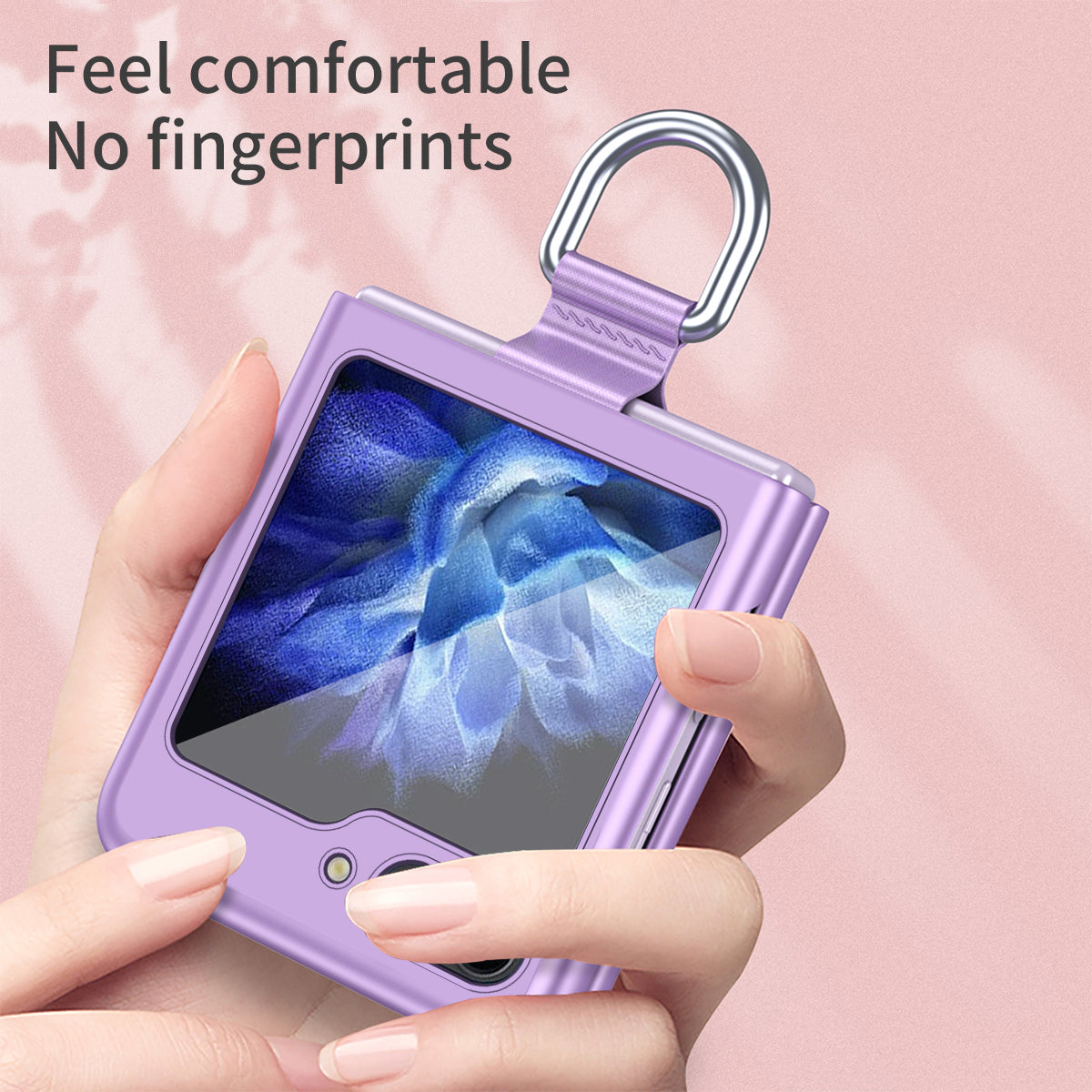 For Samsung Galaxy Z Flip5 5G Hard PC Phone Case Ribbon Metal Ring Holder Anti-scratch Phone Cover