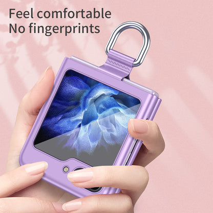 For Samsung Galaxy Z Flip5 5G Hard PC Phone Case Ribbon Metal Ring Holder Anti-scratch Phone Cover