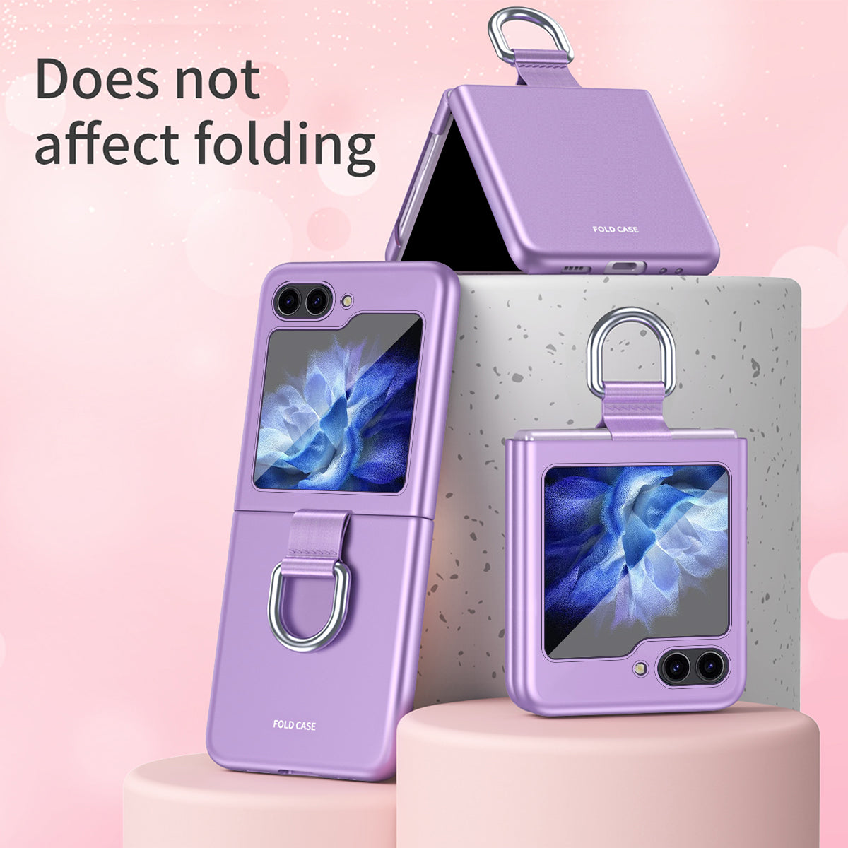 For Samsung Galaxy Z Flip5 5G Hard PC Phone Case Ribbon Metal Ring Holder Anti-scratch Phone Cover