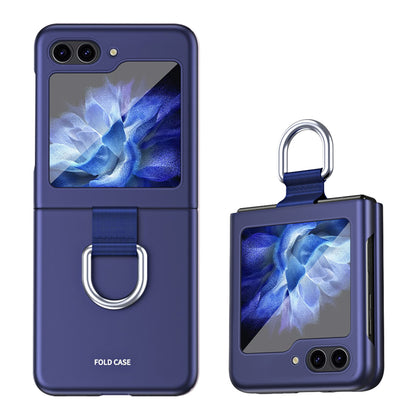 For Samsung Galaxy Z Flip5 5G Hard PC Phone Case Ribbon Metal Ring Holder Anti-scratch Phone Cover