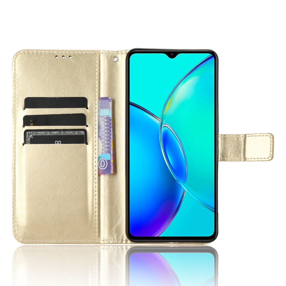 For vivo Y35+ 5G / Y35m+ 5G / Y27 4G Crazy Horse Texture Phone Stand Case PU Leather Anti-drop Wallet Cover