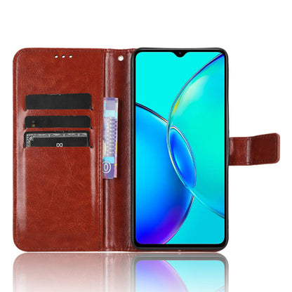 For vivo Y35+ 5G / Y35m+ 5G / Y27 4G Crazy Horse Texture Phone Stand Case PU Leather Anti-drop Wallet Cover