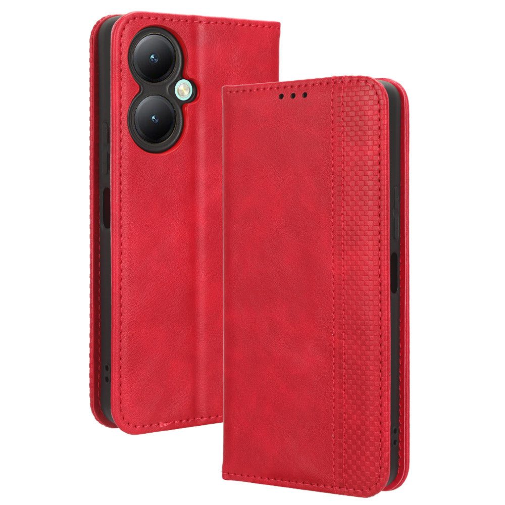 For vivo Y35+ 5G / Y35m+ 5G / Y27 4G Retro Phone Case Stand PU Leather Wallet Full Protection Phone Cover