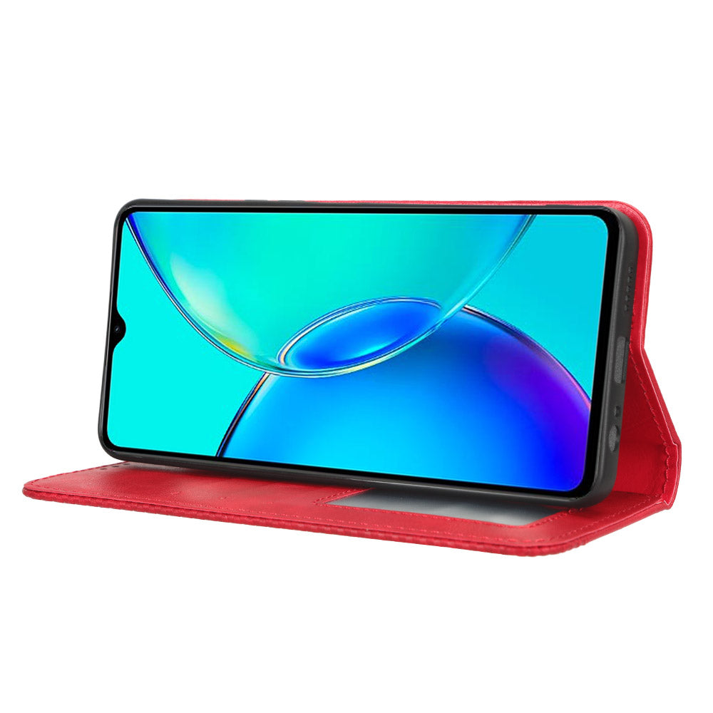 For vivo Y35+ 5G / Y35m+ 5G / Y27 4G Retro Phone Case Stand PU Leather Wallet Full Protection Phone Cover