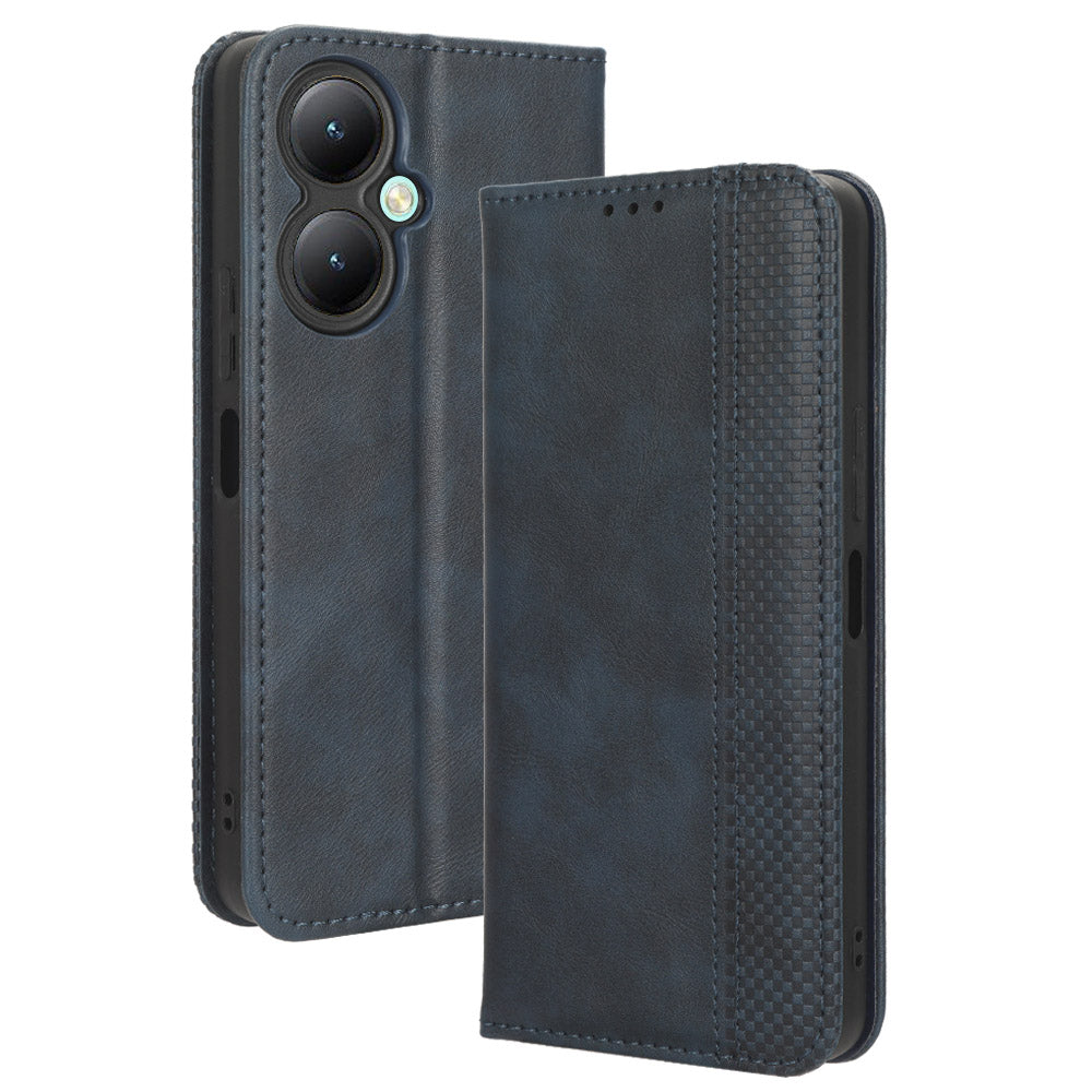 For vivo Y35+ 5G / Y35m+ 5G / Y27 4G Retro Phone Case Stand PU Leather Wallet Full Protection Phone Cover