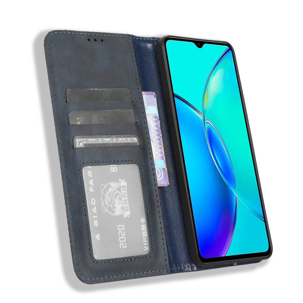 For vivo Y35+ 5G / Y35m+ 5G / Y27 4G Retro Phone Case Stand PU Leather Wallet Full Protection Phone Cover