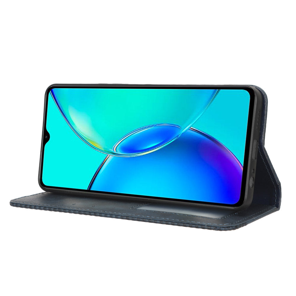 For vivo Y35+ 5G / Y35m+ 5G / Y27 4G Retro Phone Case Stand PU Leather Wallet Full Protection Phone Cover