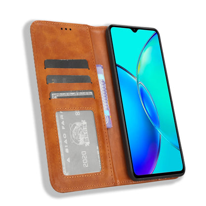 For vivo Y35+ 5G / Y35m+ 5G / Y27 4G Retro Phone Case Stand PU Leather Wallet Full Protection Phone Cover