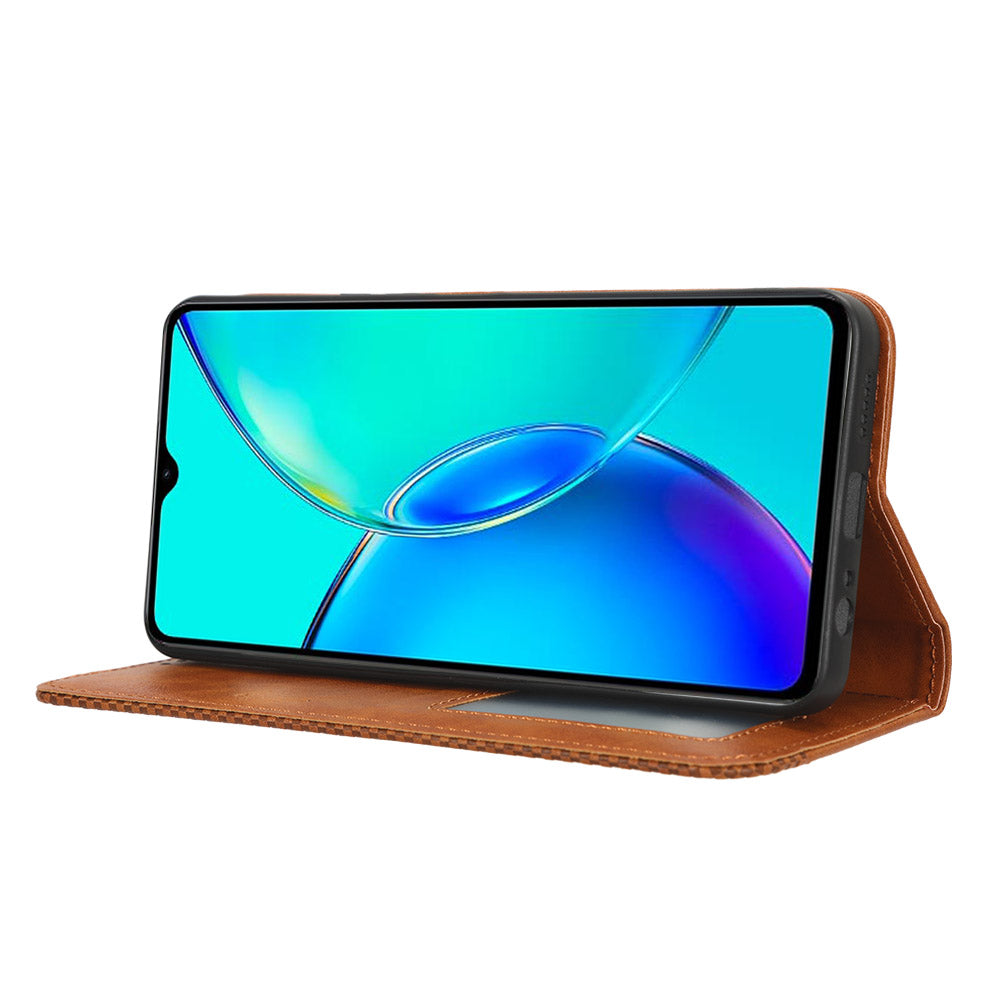 For vivo Y35+ 5G / Y35m+ 5G / Y27 4G Retro Phone Case Stand PU Leather Wallet Full Protection Phone Cover