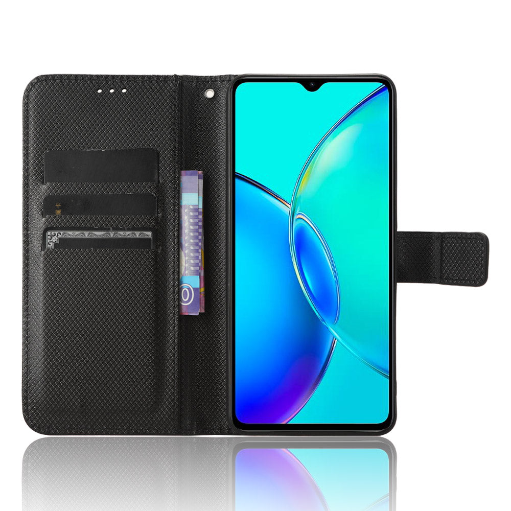 For vivo Y35+ 5G / Y35m+ 5G / Y27 4G PU Leather Wallet Phone Case Stand Diamond Texture Phone Cover