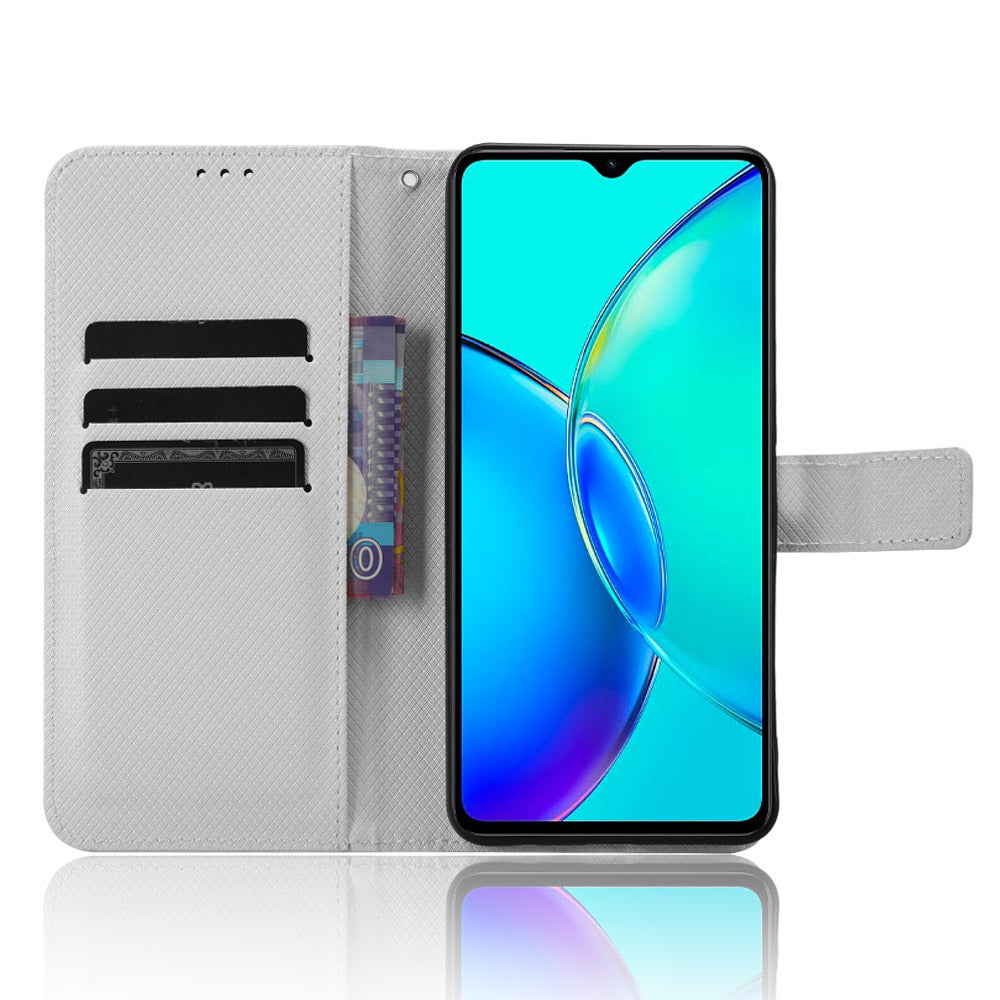 For vivo Y35+ 5G / Y35m+ 5G / Y27 4G PU Leather Wallet Phone Case Stand Diamond Texture Phone Cover