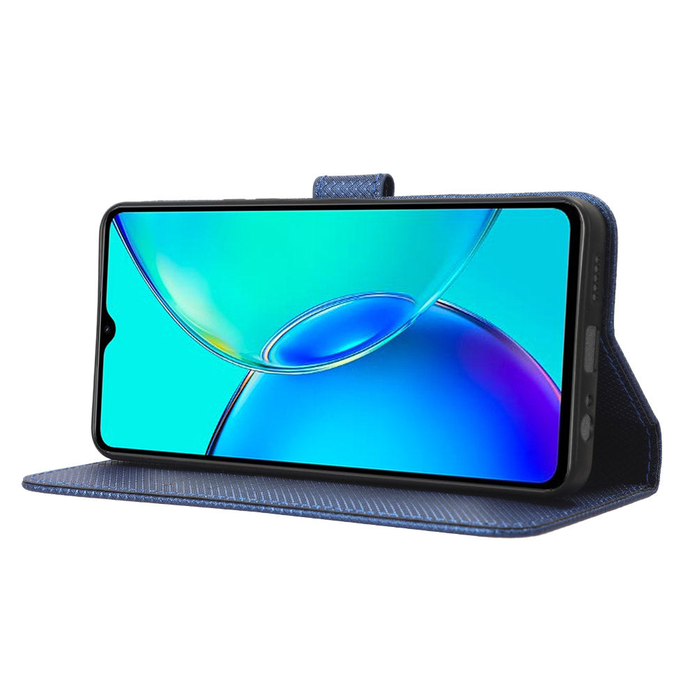 For vivo Y35+ 5G / Y35m+ 5G / Y27 4G PU Leather Wallet Phone Case Stand Diamond Texture Phone Cover