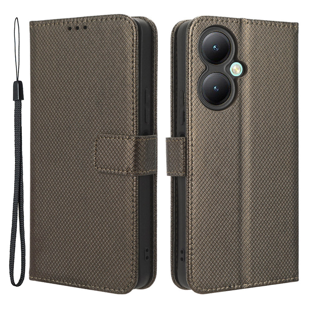 For vivo Y35+ 5G / Y35m+ 5G / Y27 4G PU Leather Wallet Phone Case Stand Diamond Texture Phone Cover