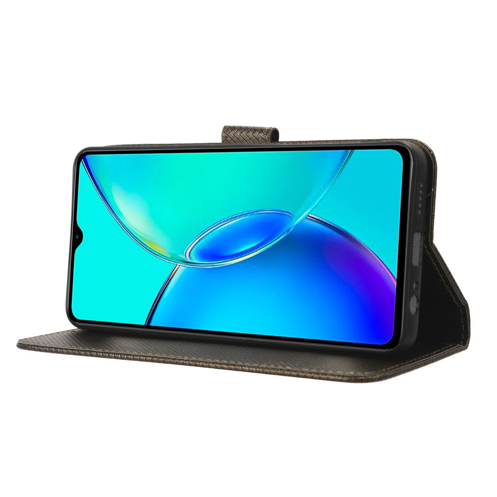 For vivo Y35+ 5G / Y35m+ 5G / Y27 4G PU Leather Wallet Phone Case Stand Diamond Texture Phone Cover