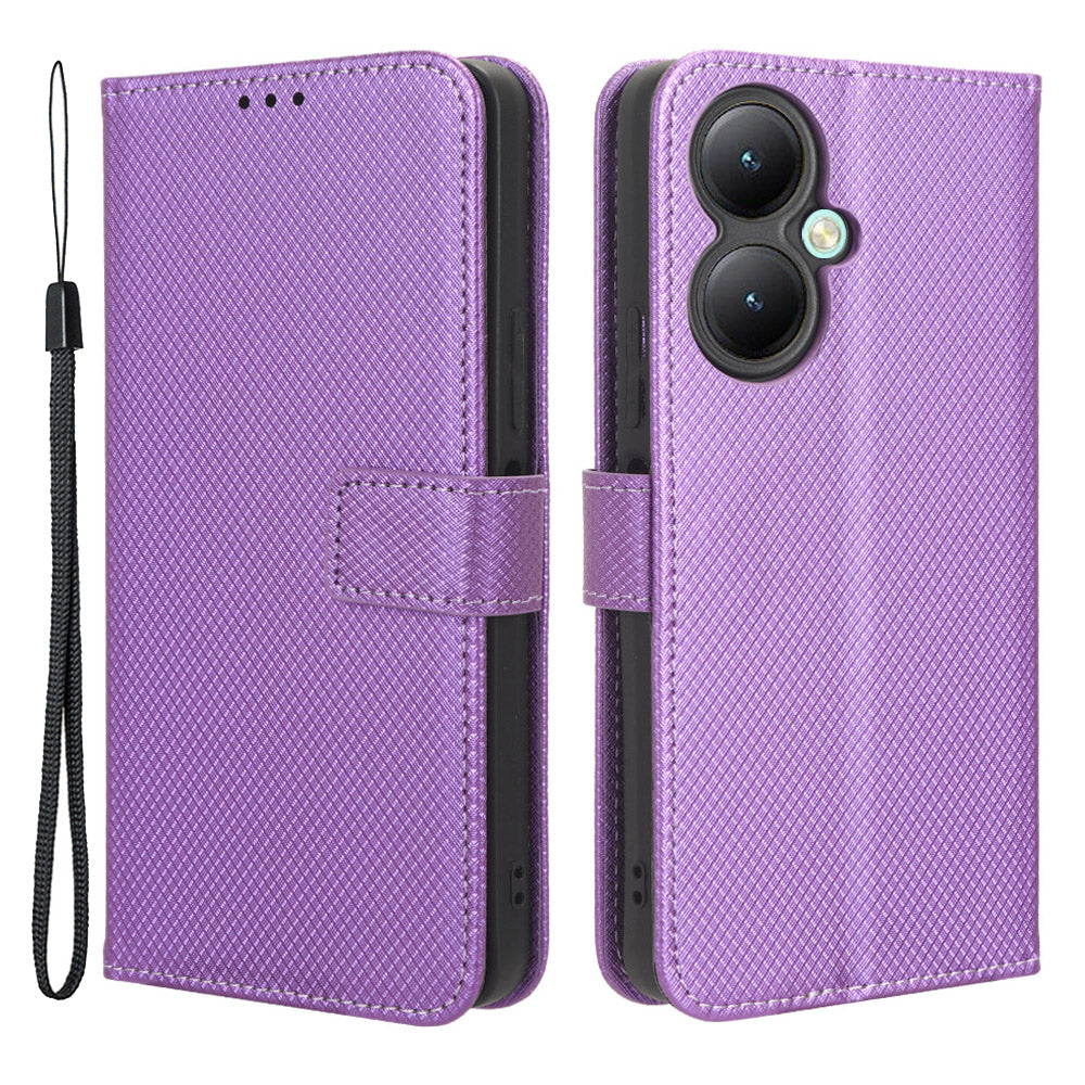 For vivo Y35+ 5G / Y35m+ 5G / Y27 4G PU Leather Wallet Phone Case Stand Diamond Texture Phone Cover