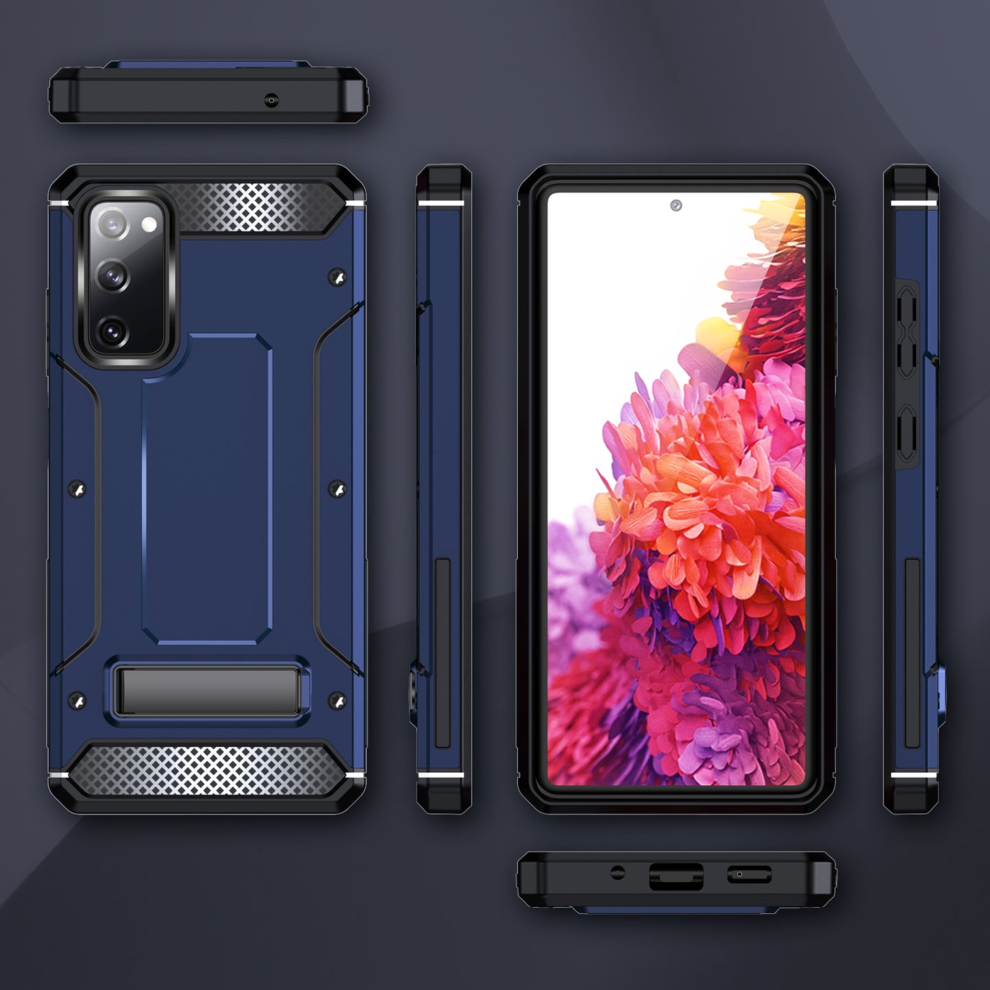 For Samsung Galaxy S20 FE / FE 5G / FE 2022 / S20 Lite Kickstand Case TPU+PC Dual Layer Protection Anti-drop Phone Cover