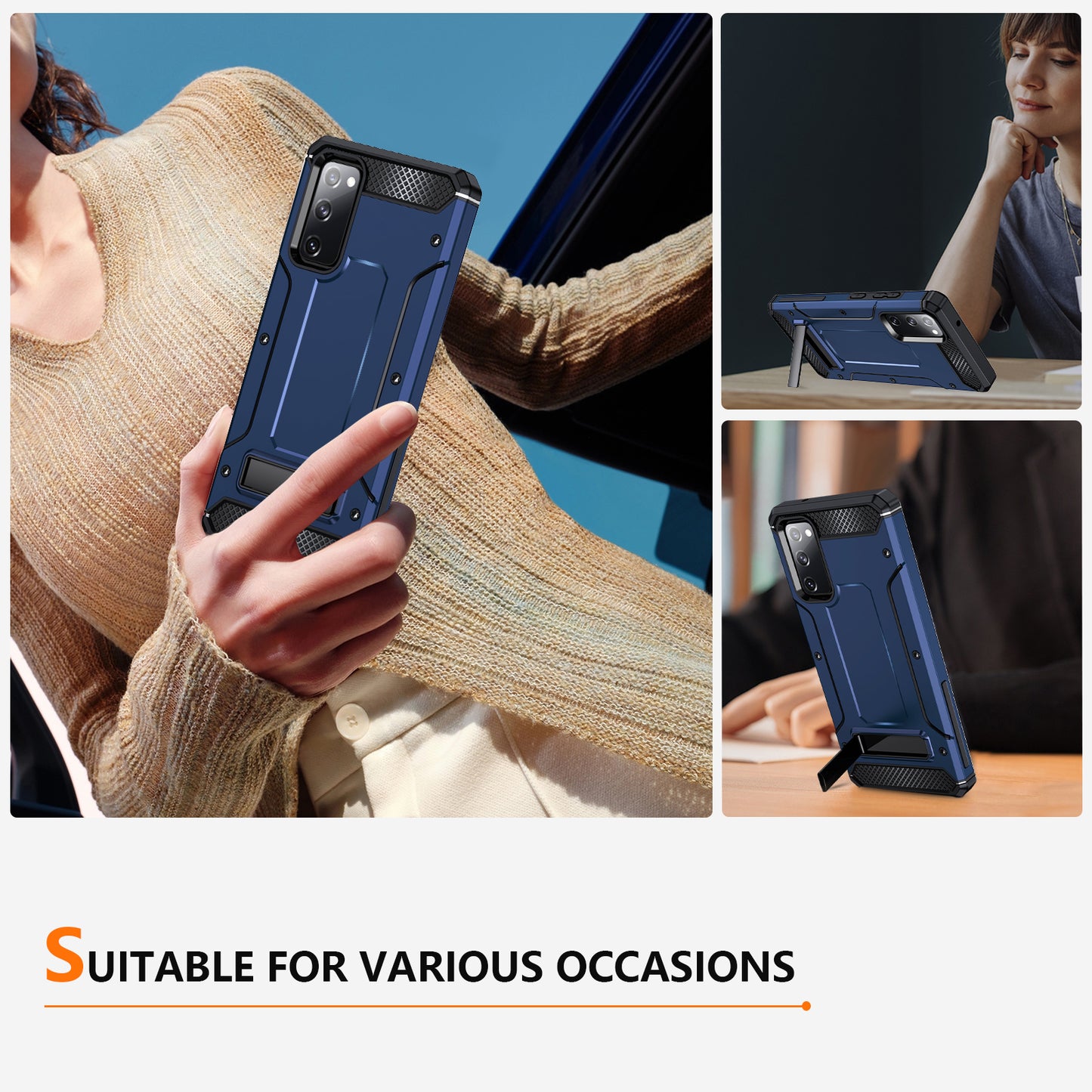 For Samsung Galaxy S20 FE / FE 5G / FE 2022 / S20 Lite Kickstand Case TPU+PC Dual Layer Protection Anti-drop Phone Cover