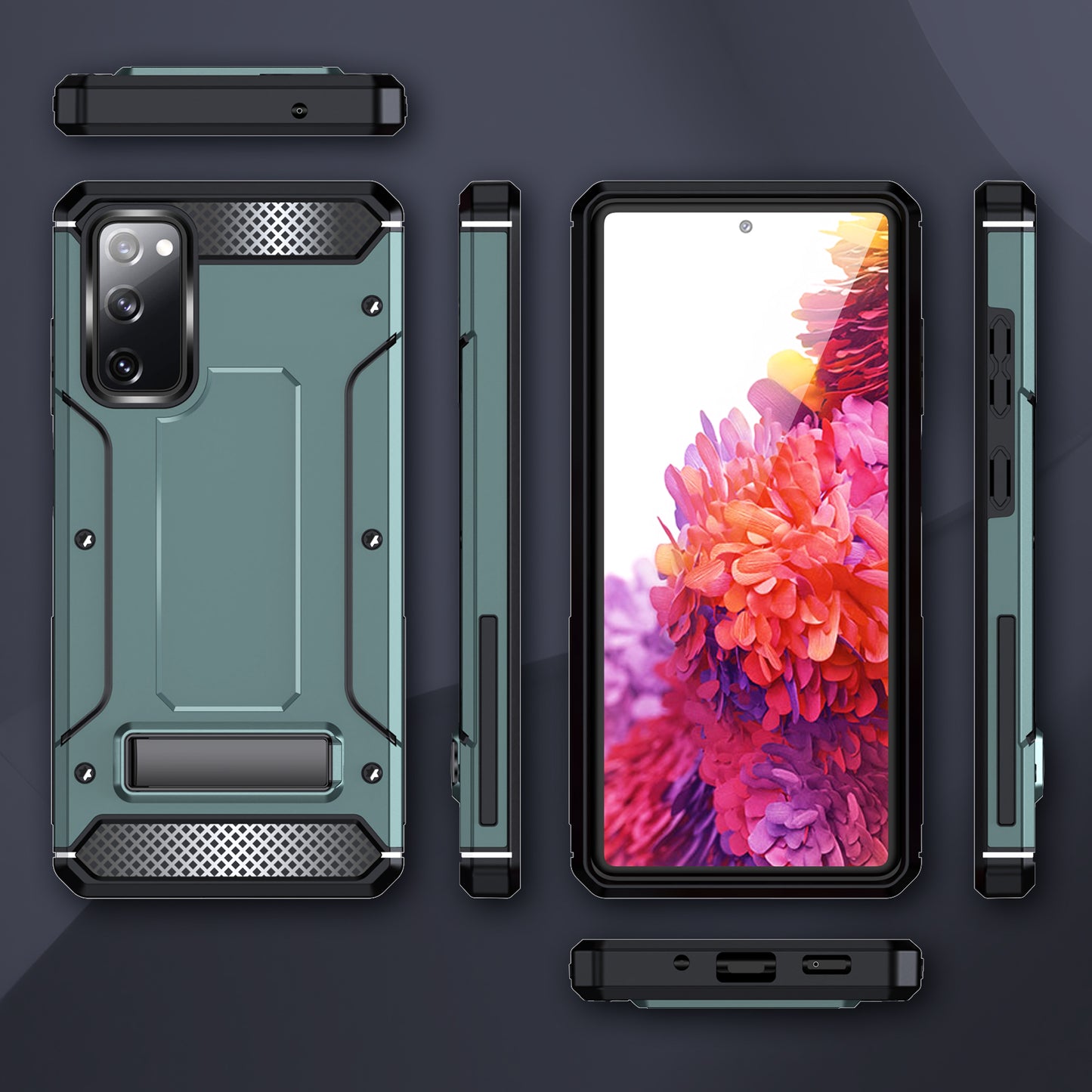 For Samsung Galaxy S20 FE / FE 5G / FE 2022 / S20 Lite Kickstand Case TPU+PC Dual Layer Protection Anti-drop Phone Cover