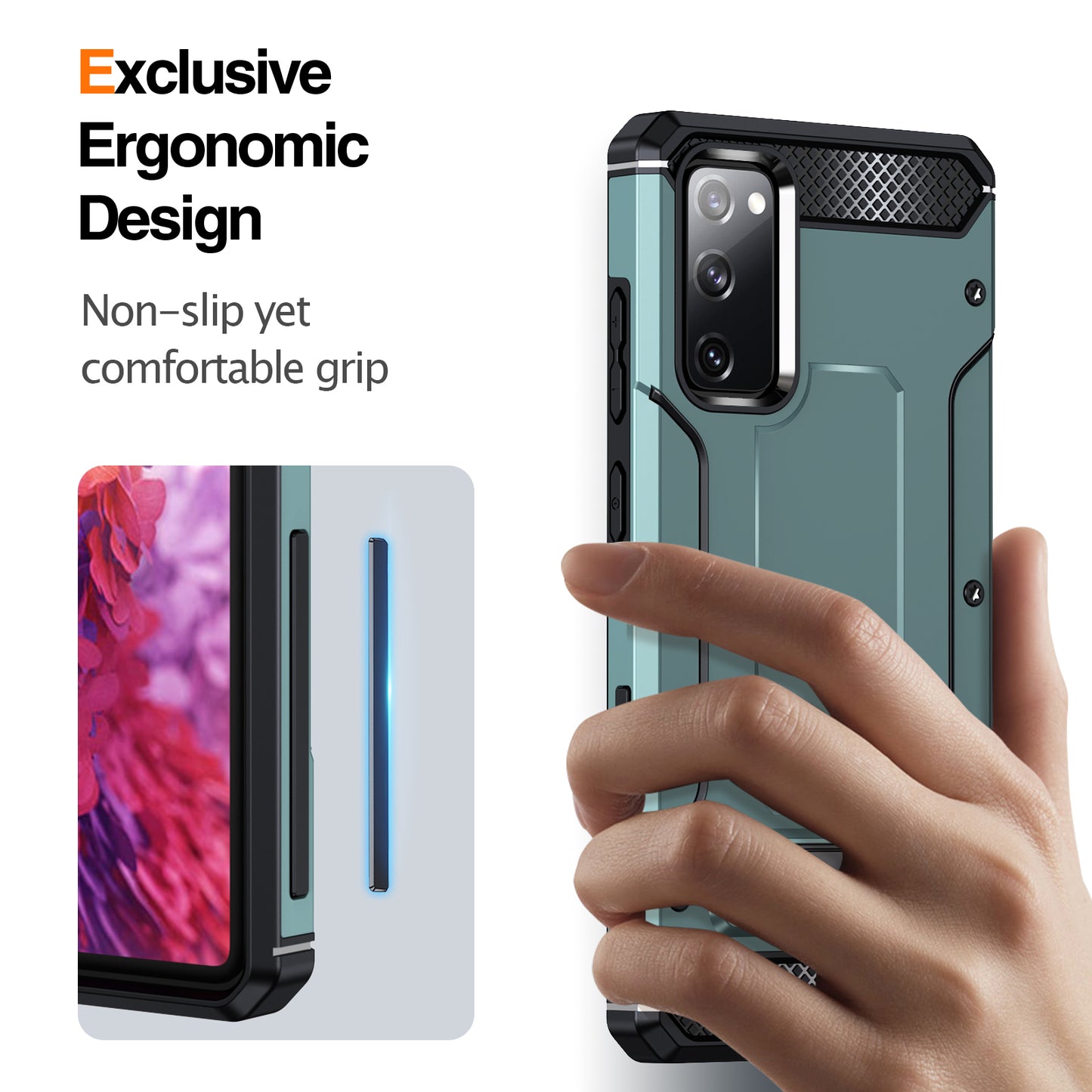 For Samsung Galaxy S20 FE / FE 5G / FE 2022 / S20 Lite Kickstand Case TPU+PC Dual Layer Protection Anti-drop Phone Cover