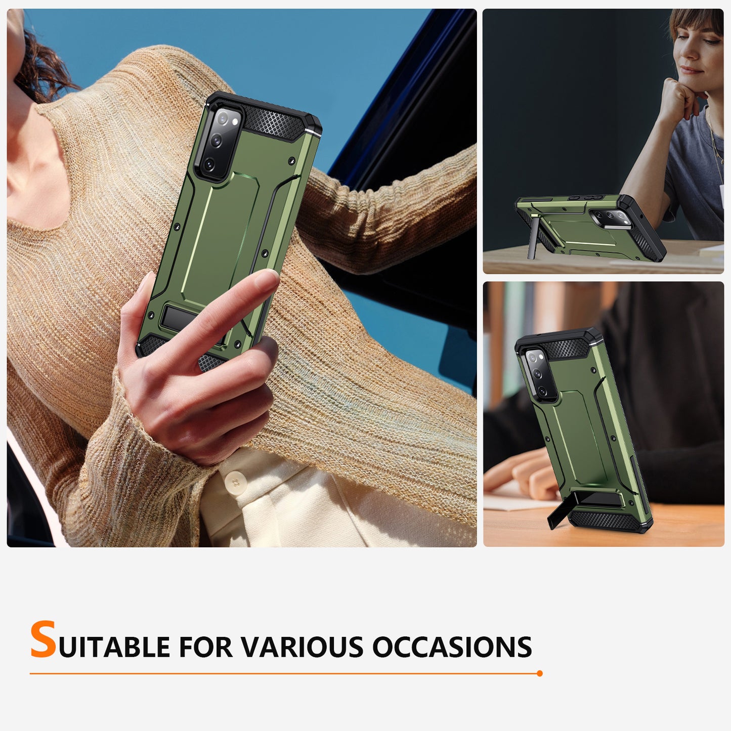 For Samsung Galaxy S20 FE / FE 5G / FE 2022 / S20 Lite Kickstand Case TPU+PC Dual Layer Protection Anti-drop Phone Cover