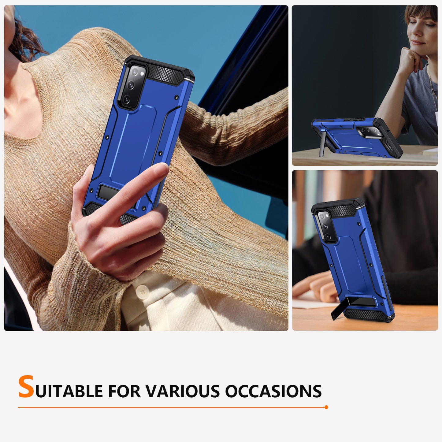 For Samsung Galaxy S20 FE / FE 5G / FE 2022 / S20 Lite Kickstand Case TPU+PC Dual Layer Protection Anti-drop Phone Cover