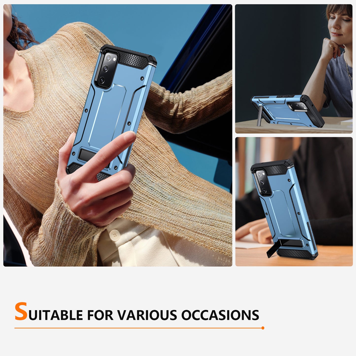 For Samsung Galaxy S20 FE / FE 5G / FE 2022 / S20 Lite Kickstand Case TPU+PC Dual Layer Protection Anti-drop Phone Cover