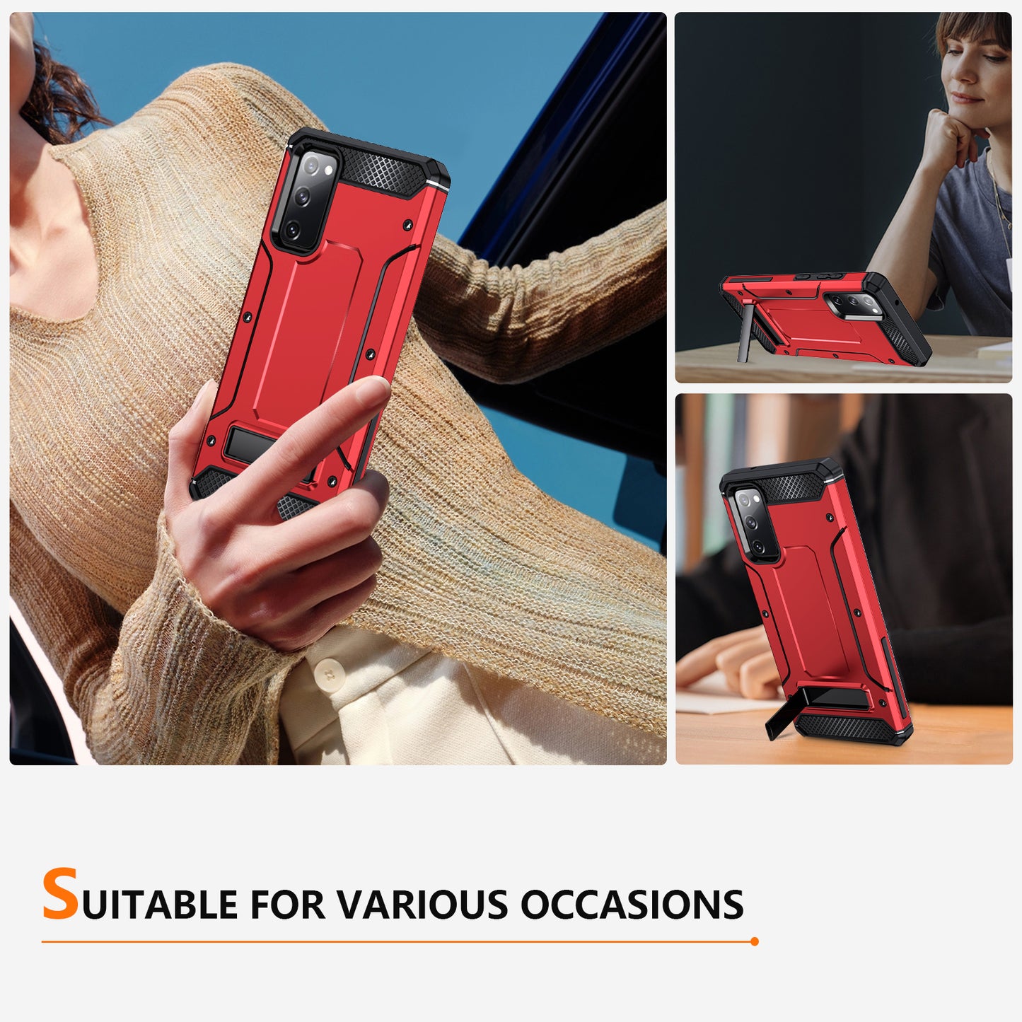 For Samsung Galaxy S20 FE / FE 5G / FE 2022 / S20 Lite Kickstand Case TPU+PC Dual Layer Protection Anti-drop Phone Cover