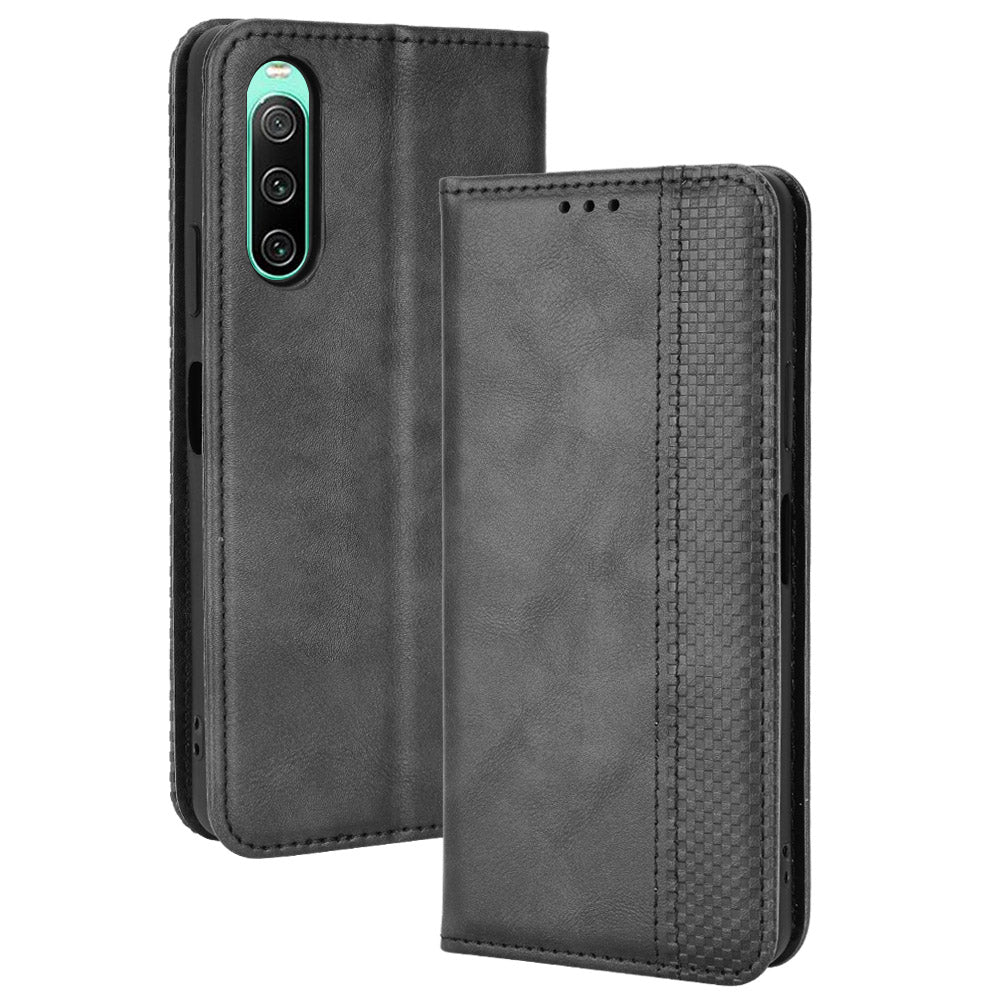 For Sony Xperia 10 V Retro PU Leather Phone Case Stand Wallet Magnetic Closure Phone Cover