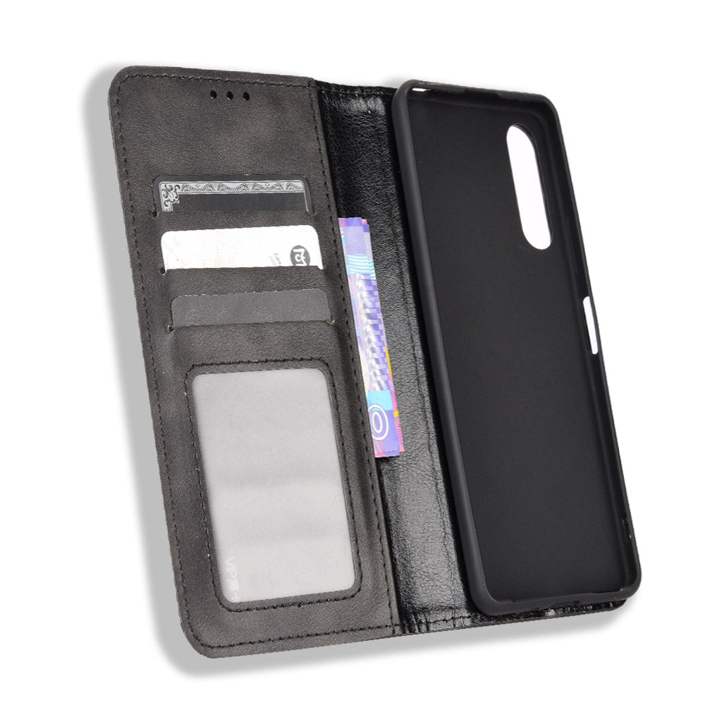 For Sony Xperia 10 V Retro PU Leather Phone Case Stand Wallet Magnetic Closure Phone Cover