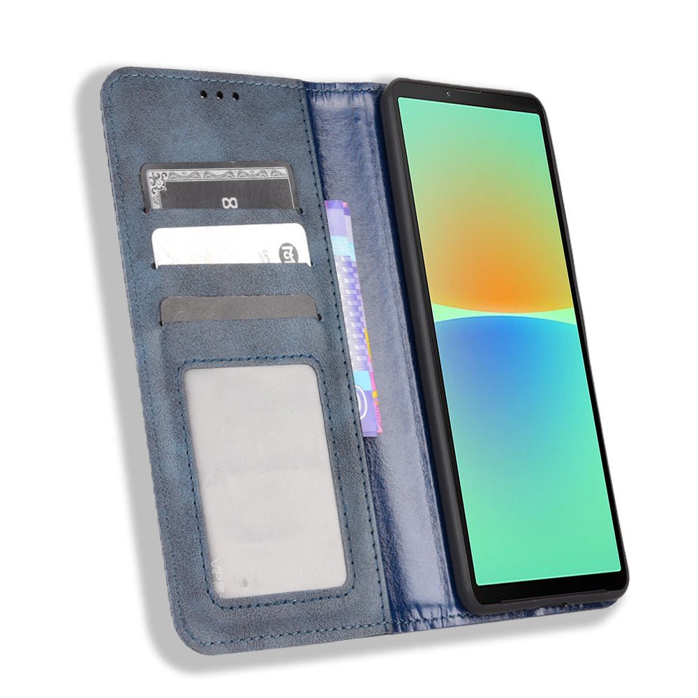 For Sony Xperia 10 V Retro PU Leather Phone Case Stand Wallet Magnetic Closure Phone Cover