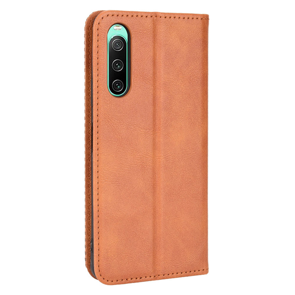 For Sony Xperia 10 V Retro PU Leather Phone Case Stand Wallet Magnetic Closure Phone Cover