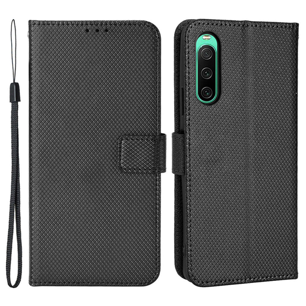 For Sony Xperia 10 V Stand Wallet Phone Case Diamond Texture PU Leather + TPU Phone Cover