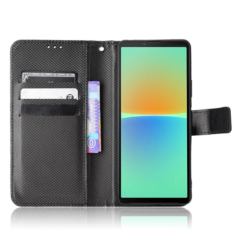 For Sony Xperia 10 V Stand Wallet Phone Case Diamond Texture PU Leather + TPU Phone Cover