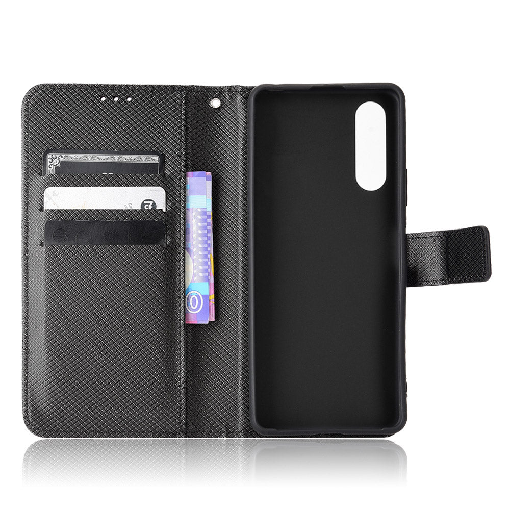 For Sony Xperia 10 V Stand Wallet Phone Case Diamond Texture PU Leather + TPU Phone Cover
