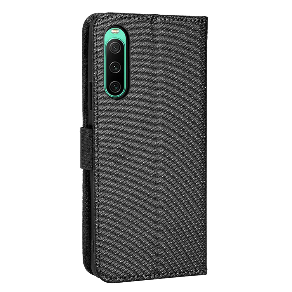 For Sony Xperia 10 V Stand Wallet Phone Case Diamond Texture PU Leather + TPU Phone Cover