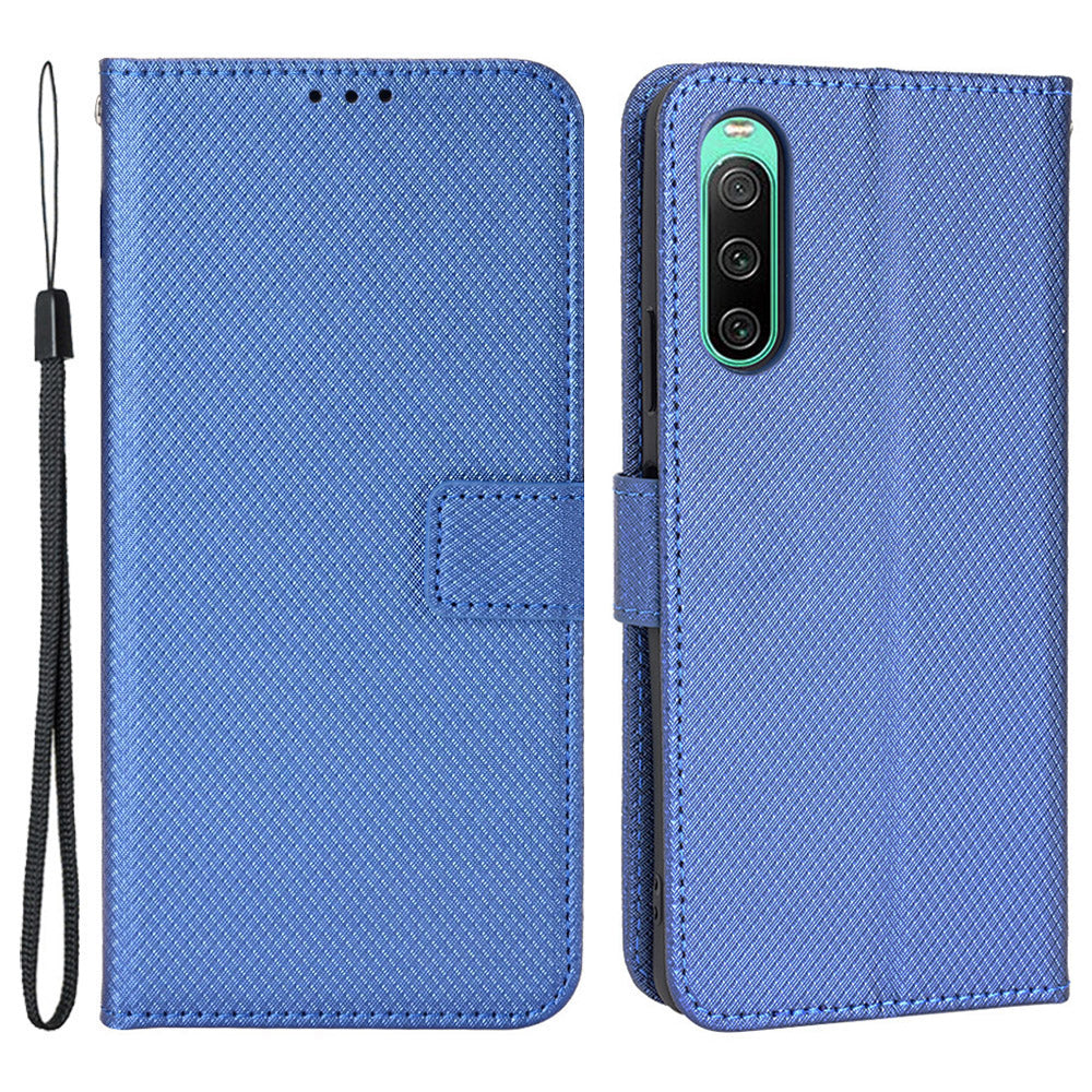 For Sony Xperia 10 V Stand Wallet Phone Case Diamond Texture PU Leather + TPU Phone Cover