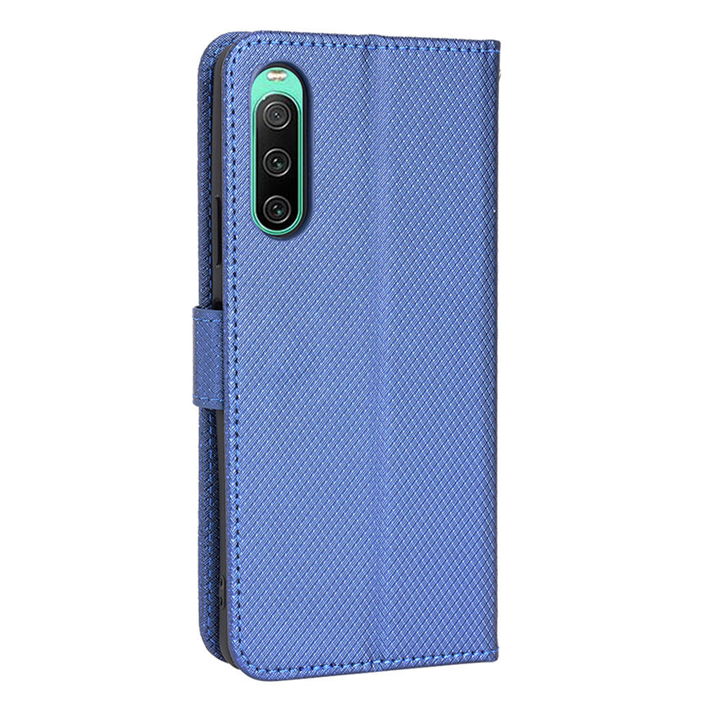 For Sony Xperia 10 V Stand Wallet Phone Case Diamond Texture PU Leather + TPU Phone Cover