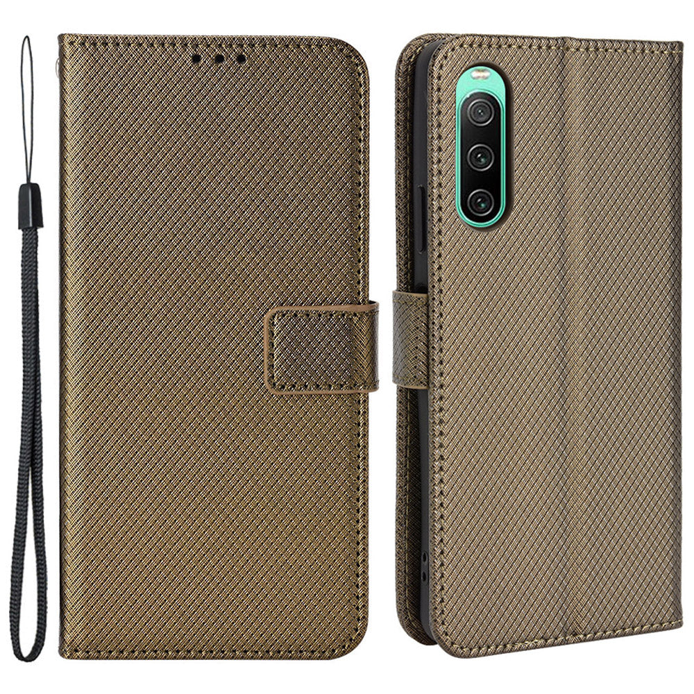 For Sony Xperia 10 V Stand Wallet Phone Case Diamond Texture PU Leather + TPU Phone Cover