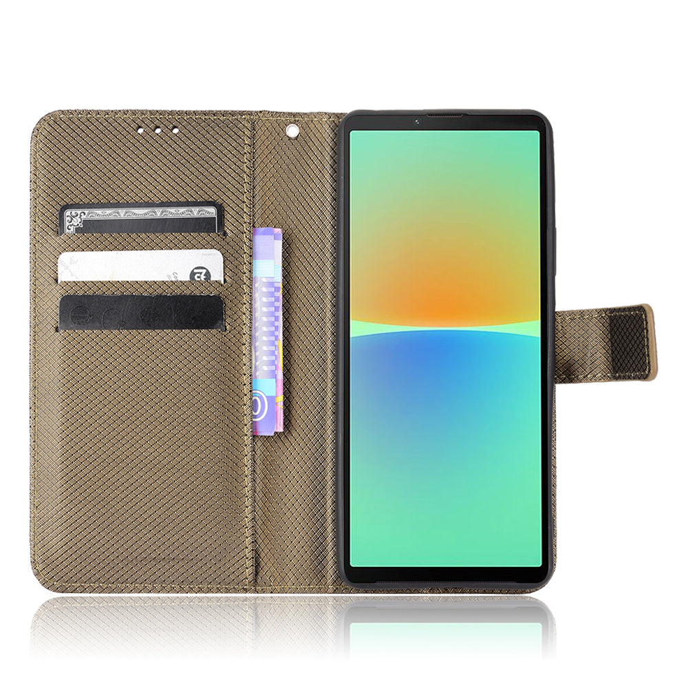 For Sony Xperia 10 V Stand Wallet Phone Case Diamond Texture PU Leather + TPU Phone Cover