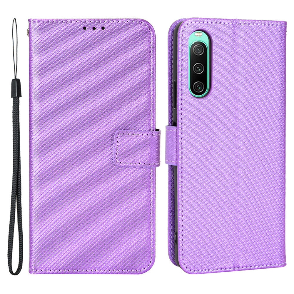 For Sony Xperia 10 V Stand Wallet Phone Case Diamond Texture PU Leather + TPU Phone Cover