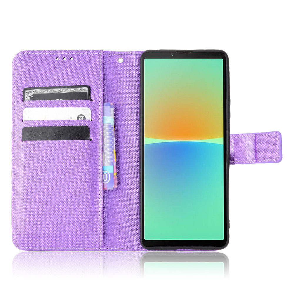 For Sony Xperia 10 V Stand Wallet Phone Case Diamond Texture PU Leather + TPU Phone Cover