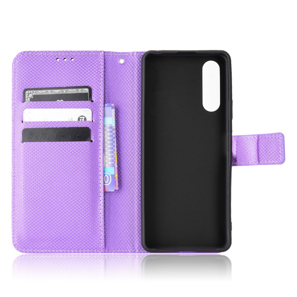 For Sony Xperia 10 V Stand Wallet Phone Case Diamond Texture PU Leather + TPU Phone Cover