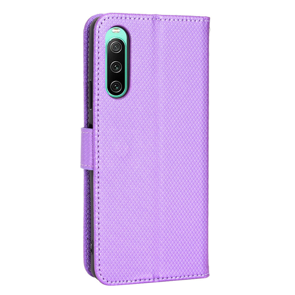 For Sony Xperia 10 V Stand Wallet Phone Case Diamond Texture PU Leather + TPU Phone Cover